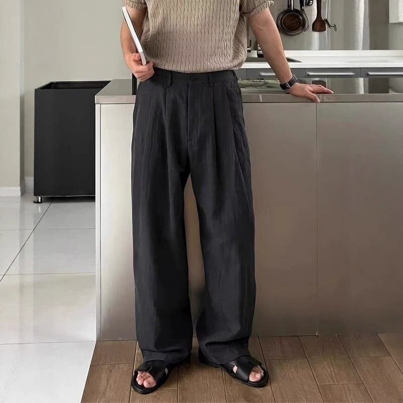 Spot linen trousers men's spring and summer breathable trousers cotton and linen material lazy floor mopping trousers Korean version loose straight casual