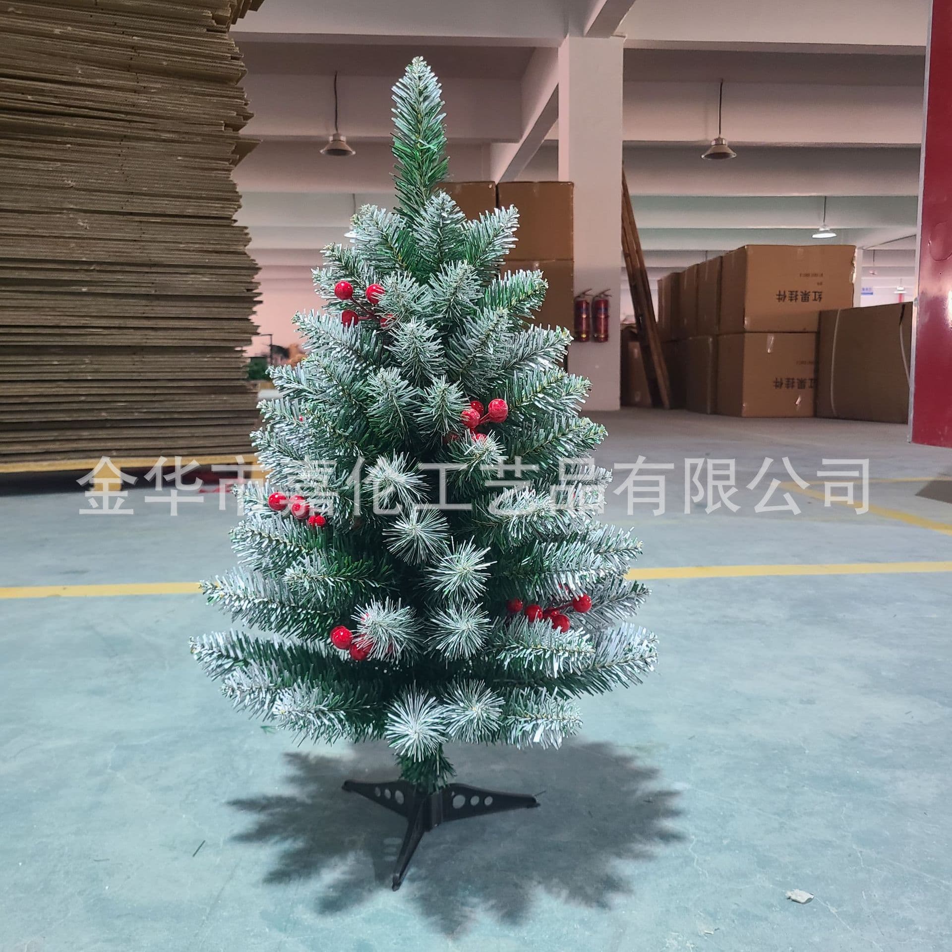 60cm White-Sprayed Snowflake Pointed Leaf Red Berry Christmas Tree Desktop Decoration Green Flame-Retardant Dense Christmas Tree