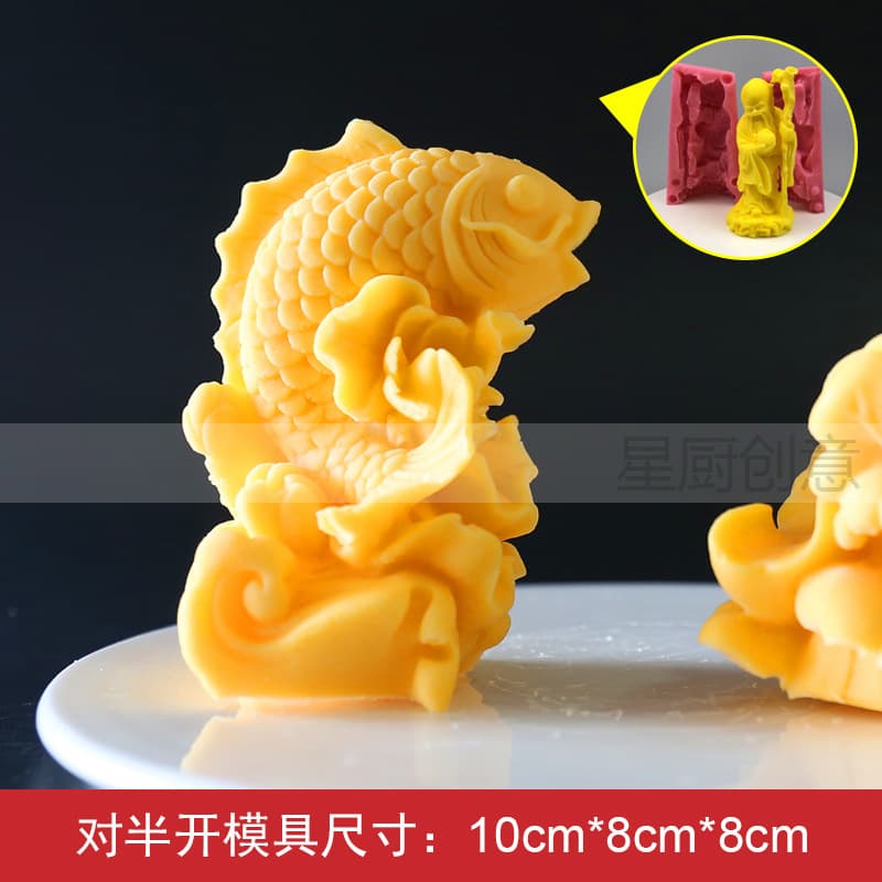 Yearly Abundance Fish Salt Carving Mold Sugar Art Chocolate Silicone Mold Resin Craft DIY Mold Drop Glue 3D