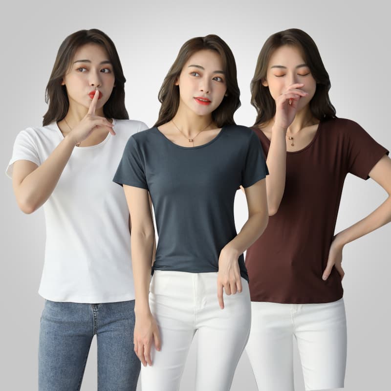 Modal Short-Sleeved White Facial Mask T-Shirt for Women Summer Round Neck 2025 New Low-Neck Loose Bottoming Shirt Top