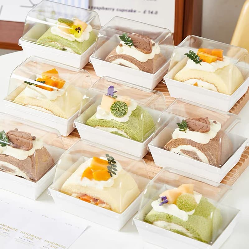 Trendy Cotton Quilt Roll Towel Roll Cake Box, Tall Mousse Cut Swiss Roll Transparent Disposable Dessert Packaging Box