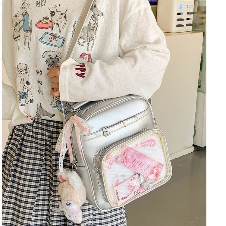 Backpack Large Capacity School Bag Girls Sweet and Cute Dopamine Backpack Transparent Window School Bag Cross-Border Student School Bag