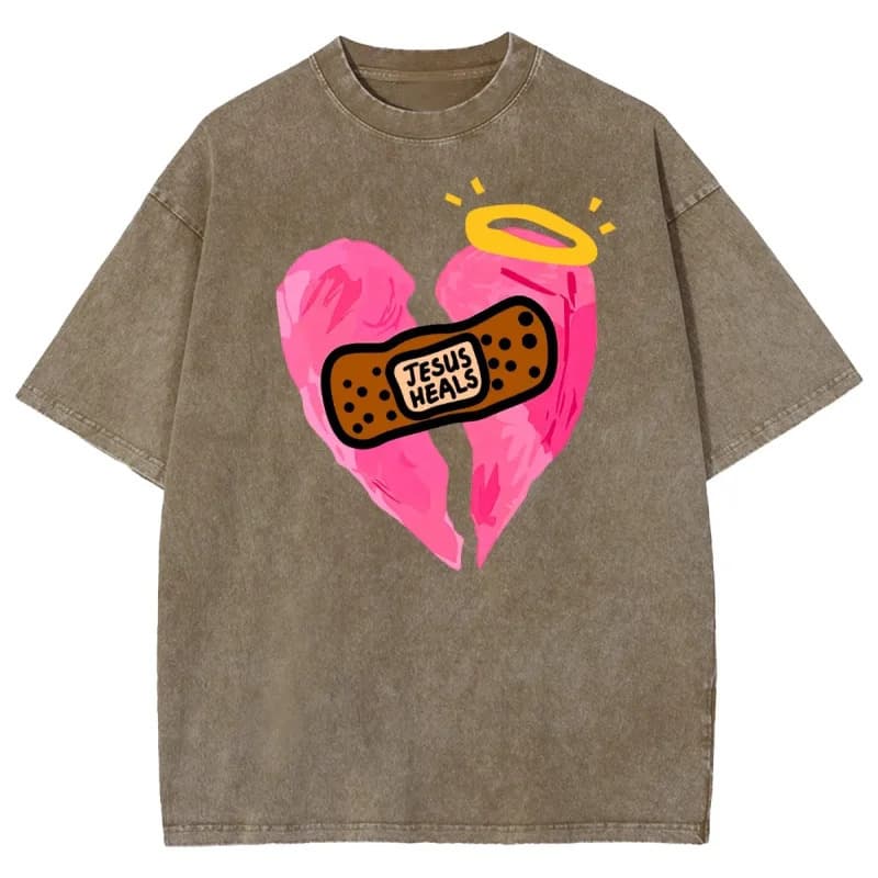 【Cross-border EU Size】Cotton Men's Wash Baggy T-Shirts Jesus Heals