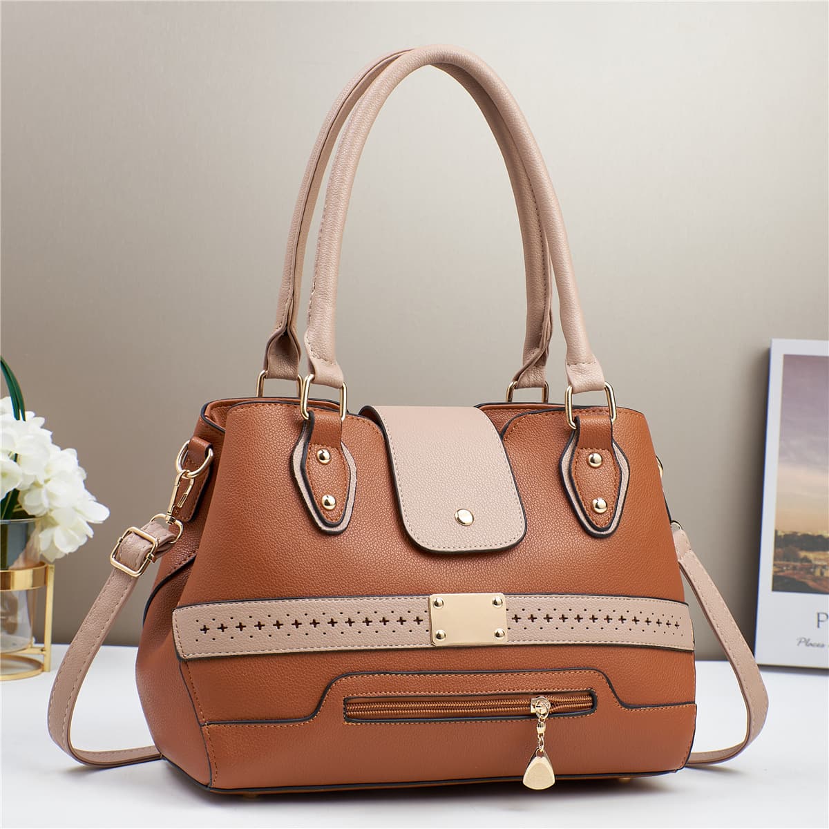 Cross-border hot-selling large-capacity women's bag 2024 new trendy Internet celebrity foreign style single shoulder crossbody bag color matching casual bag