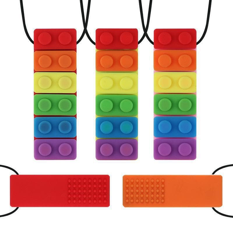Rainbow Silicone Teething Necklace Toy for Babies Anti-Fall Autism Sensory Teeth Grinding Chew Toy with Rope for Teething Relief