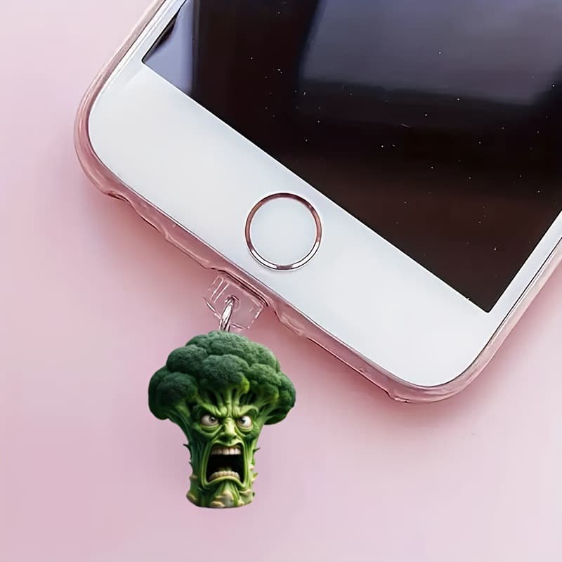 Cross-border Cartoon Broccoli Phone Dust Plug with Sparkling Pendant, Universal Phone Dust Cover Compatible