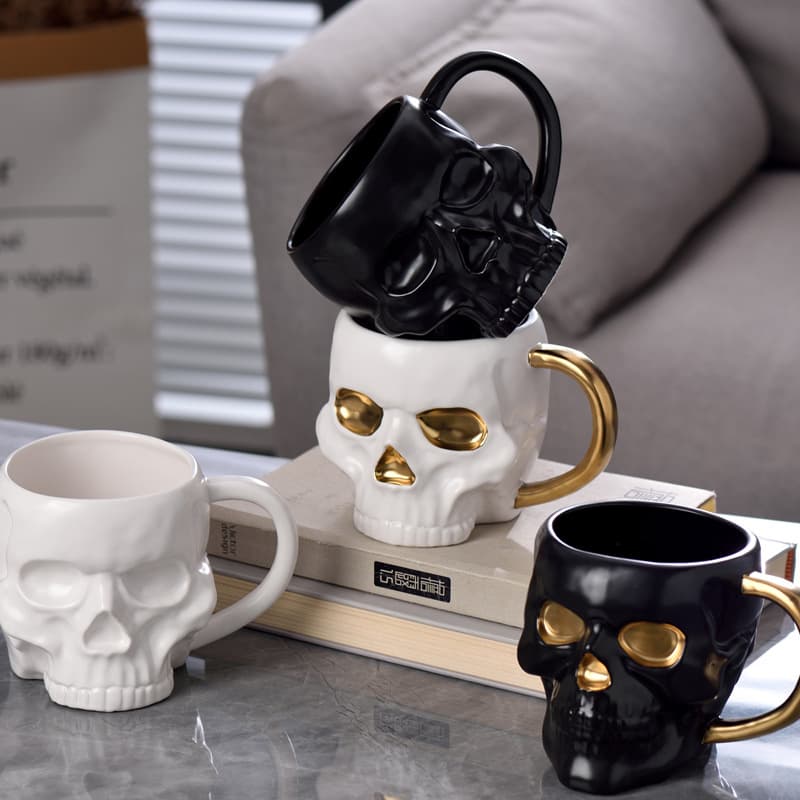 Halloween Skull Mug Creative Ceramic Coffee Cup Office Modern Minimalist Outline Design