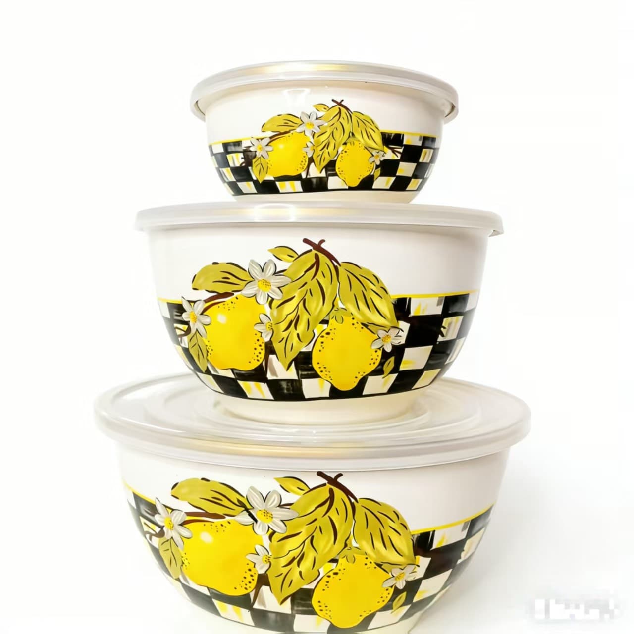 Enamel Coated Porcelain Ice Bowl Fresh-Keeping Bowl 3-Piece Set with Lids, Thickened Sealed Bowls for Vegetables, Soup, Rice, and Storage
