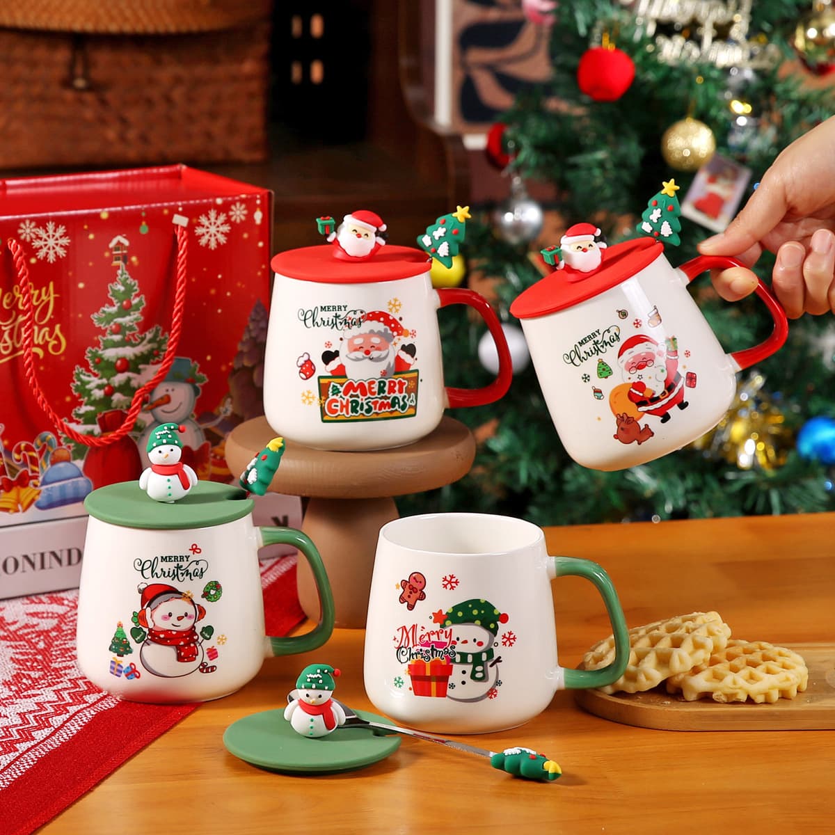 Ceramic Cup Cute Mug Christmas Holiday Gift Logo Santa Claus Snowman Souvenir Constant Temperature Warm Cup
