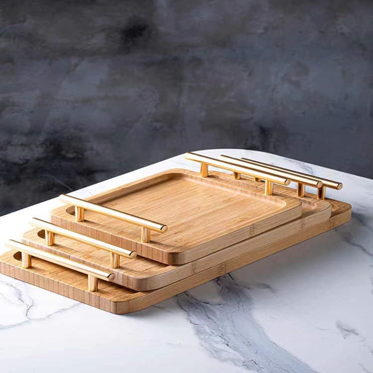 Bamboo Wood Tray with Double Handles, Bamboo Wooden Cup Tray, Wooden Platter, Pastry Display Plate, Wood
