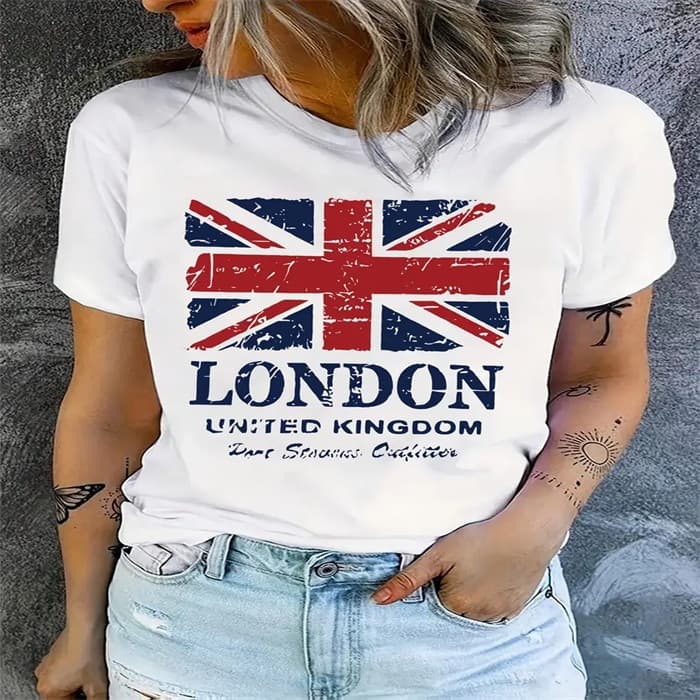 Cross-border Stock Women's Summer T-Shirt Printed Fashion Casual Cute Short-Sleeve Round Neck Printed T-Shirt
