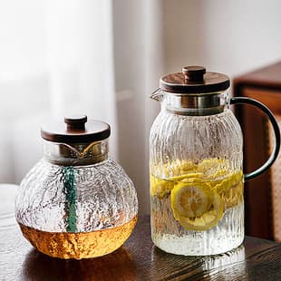 Hammered Glass Cold Water Pitcher Large Capacity Thickened Japanese-Style Tangerine Pitcher Bark Pitcher Heat-Resistant Glass Pitcher