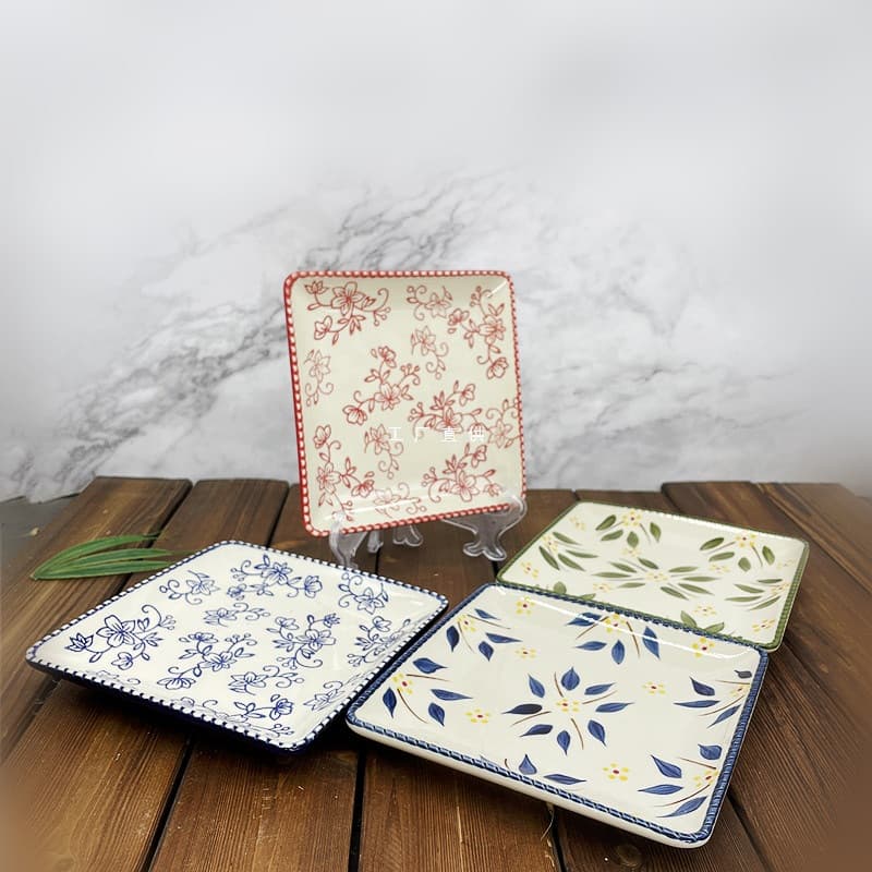 Export tableware American-style ceramic square plates, embossed vegetable plates, soup plates, fruit plates, trays, baking dishes, underglaze color