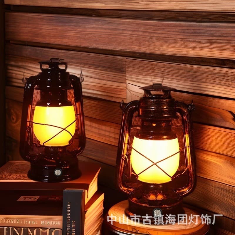 Cross-Border Charging Retro Kerosene Lamp Style LED Outdoor Camping Lantern, Portable Field Light for Wholesale