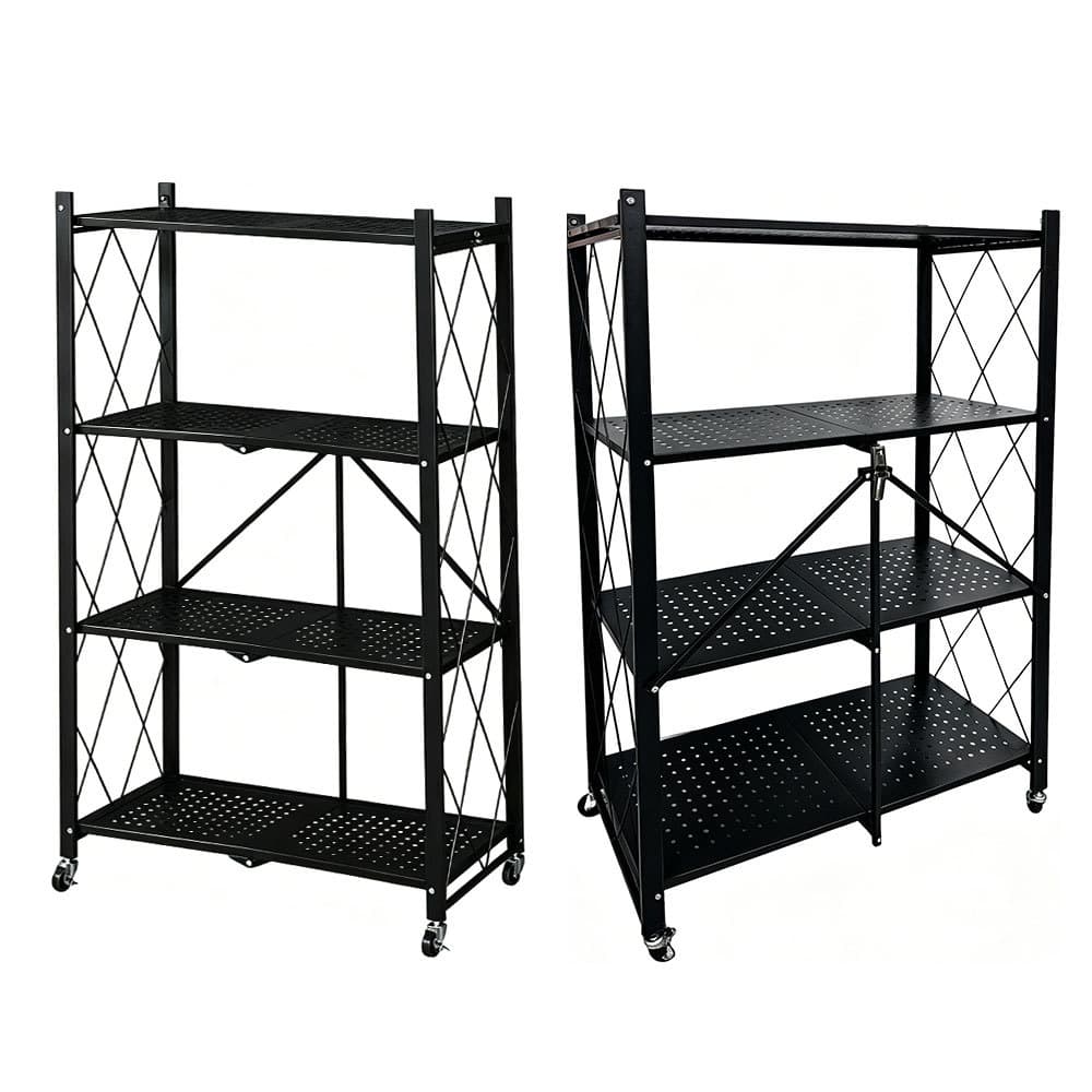 No-Install Folding Storage Shelf Kitchen Organizer Rack Floor-Standing Iron Art Movable Storage Shelf Bookshelf