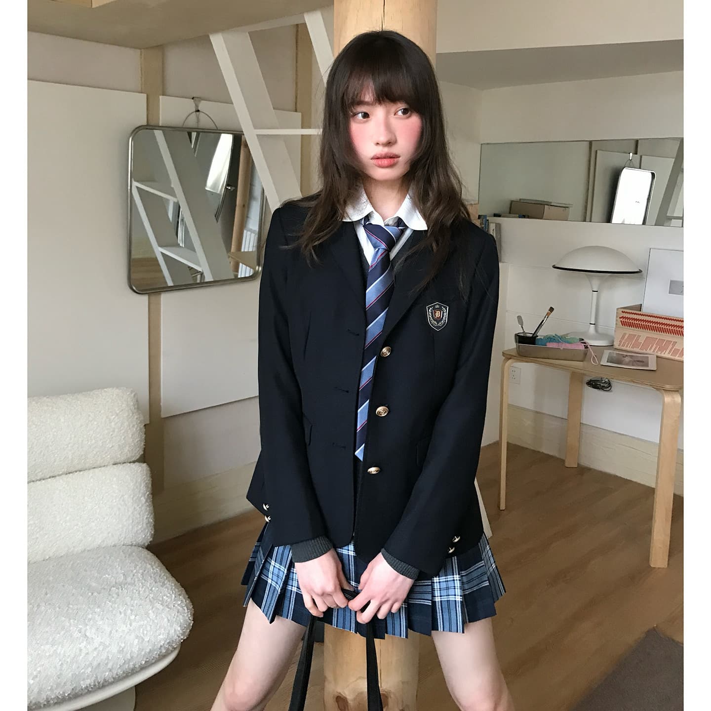 Ju Jingyi's Blue Mist Iced Tea Summer JK Uniform Suit Jacket Women's Short-Sleeved Plaid Skirt Set Tokyo Seasonal Notes