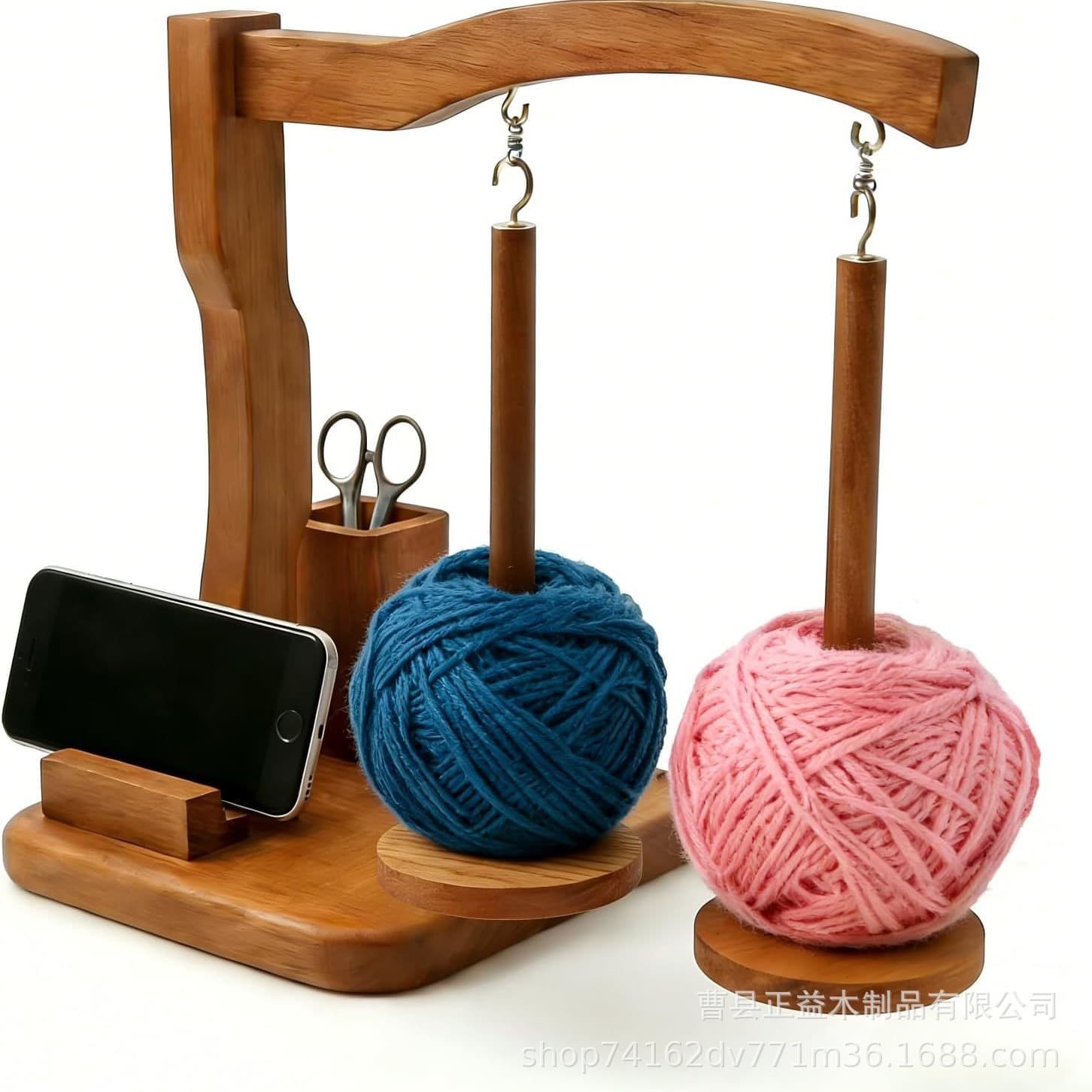 New Wooden Yarn Holder with Phone Stand, Crochet Storage, Yarn Spool Knitting Rack, Anti-Tip Yarn Cradle