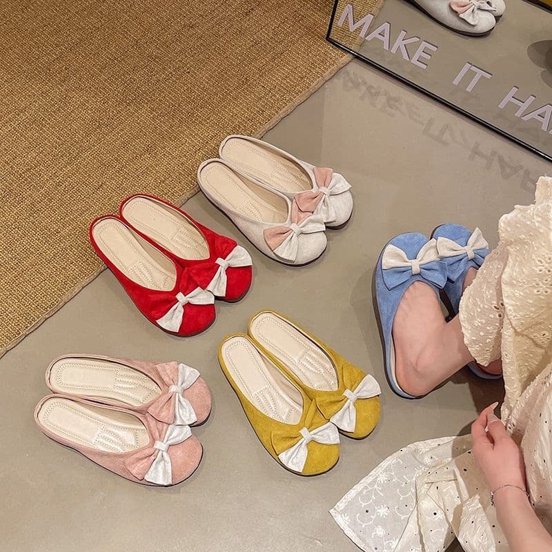 Fashionable non-tiring slippers Baotou half slippers for women 2026 summer new style bow slip-on flat Mules