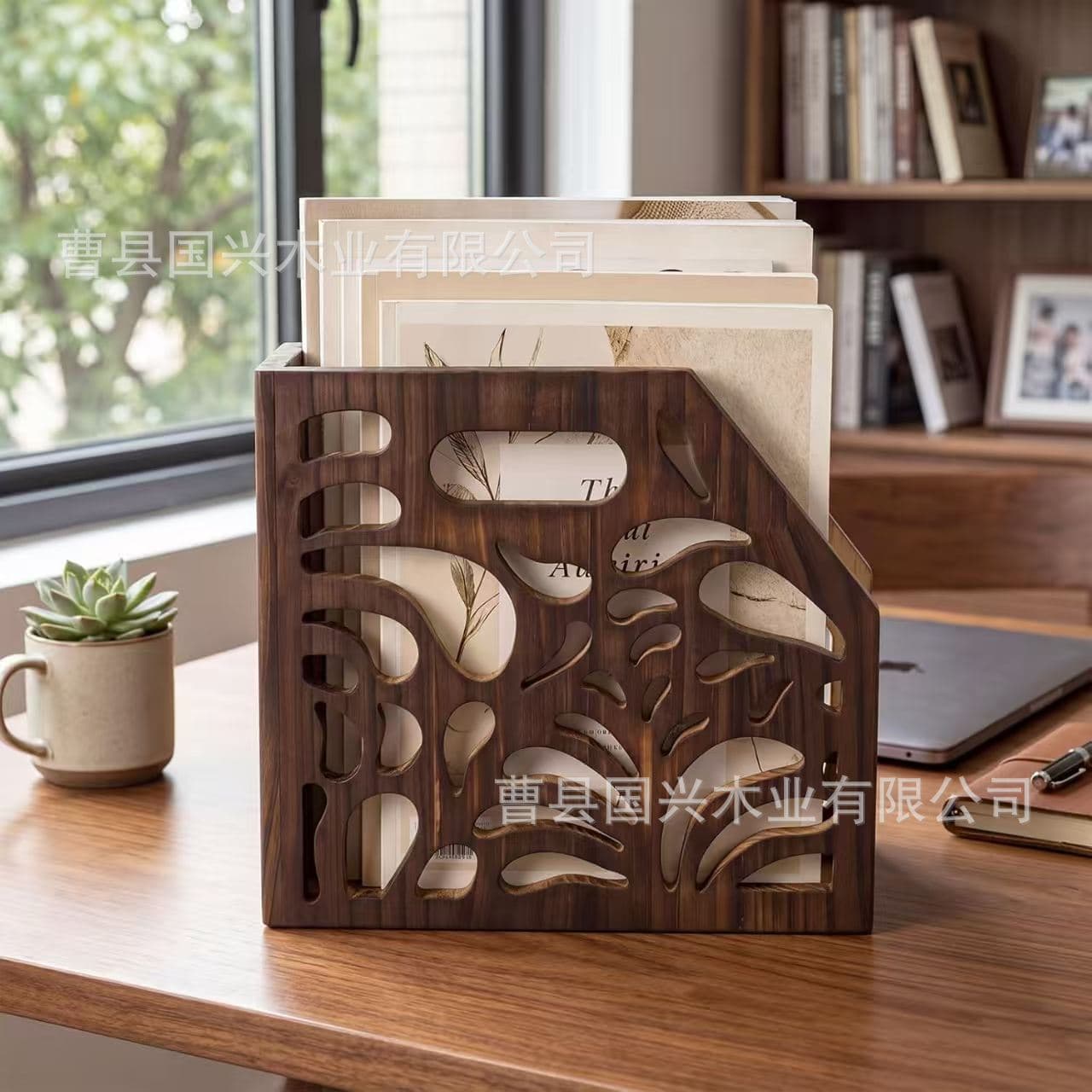 Solid Wood File Organizer Desk Decorative Box Carved Creative Document Storage Box Desk Organizer