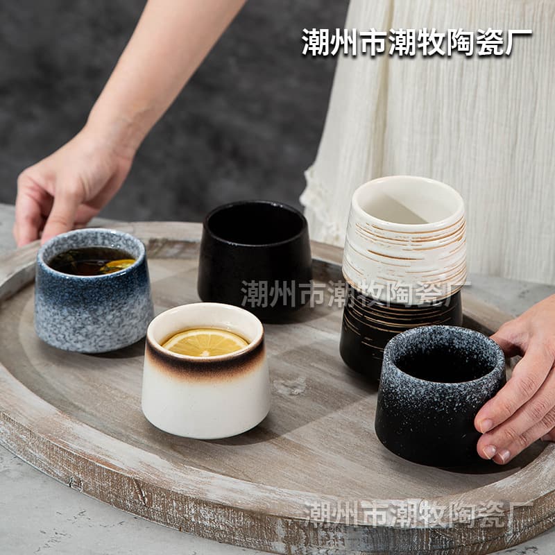 Japanese-style Ceramic Finger Cup, Commercial Restaurant Straight-sided Semi-textured Cup, Retro Tea Drinking Wholesale