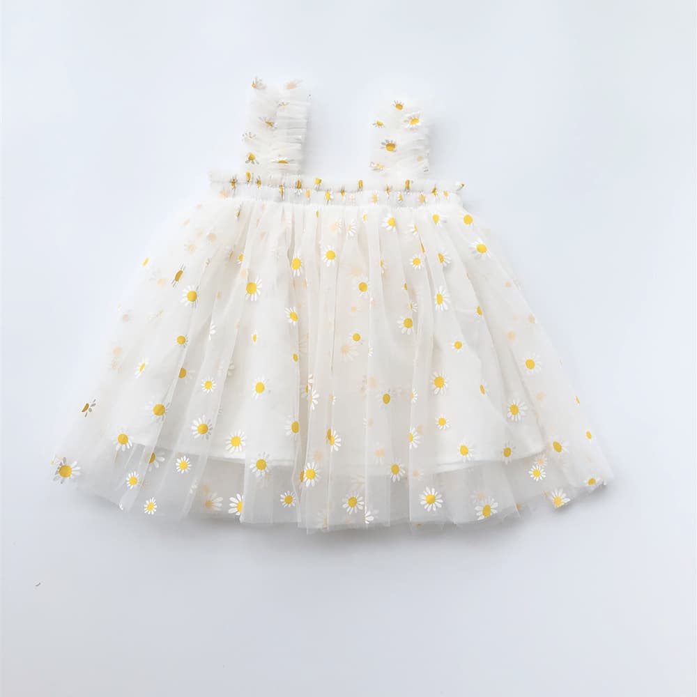 New Summer Girls Embroidered Mesh Camisole Dress Baby Strapless Puffy Princess Dress Amazon Best Seller for Export