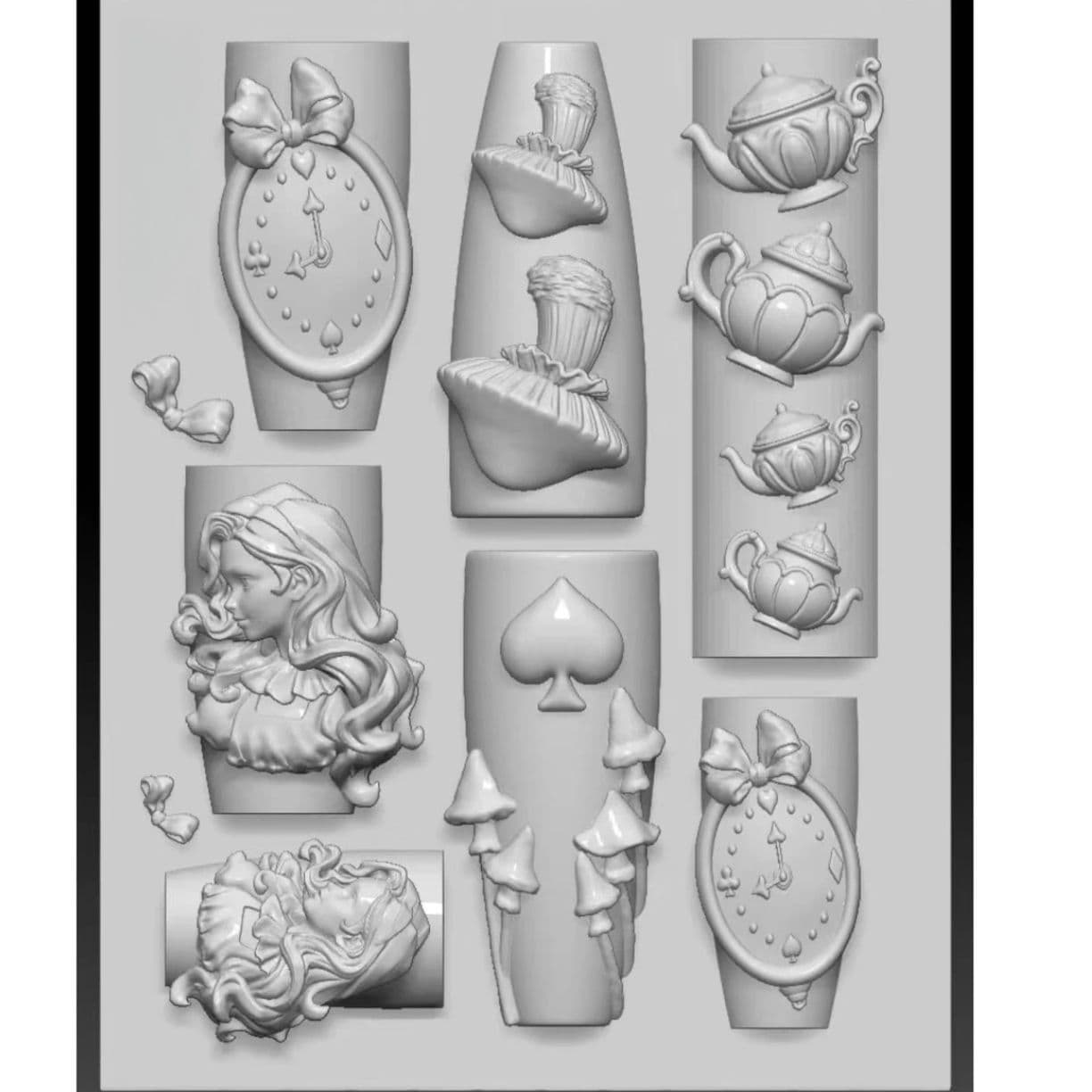 Nail Art Alice's Wonderland High-Transparency Mold Mushroom Teapot Clock 3D Carving Silicone Mold