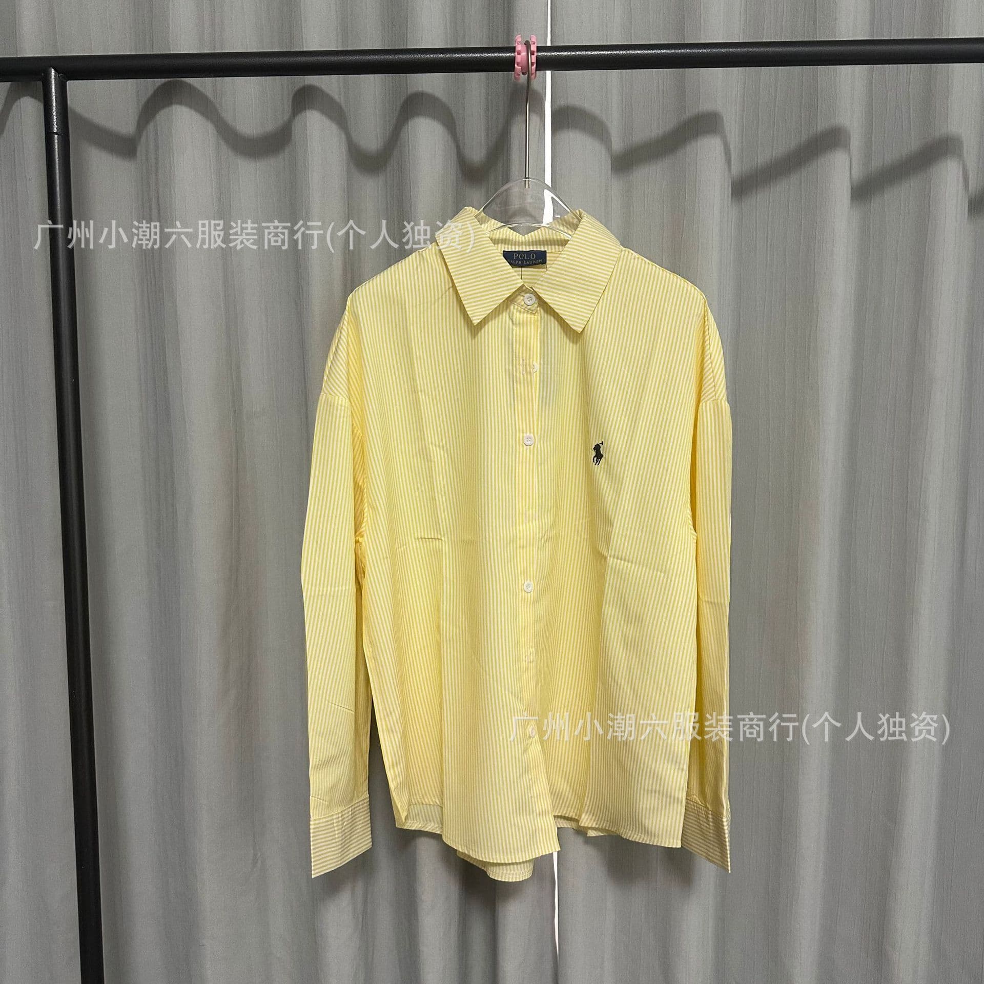 RL Tiffany Green Pony Striped Shirt with Ralph Lauren Embroidery Turn-Down Collar Jacket Unisex Commuter New Arrival