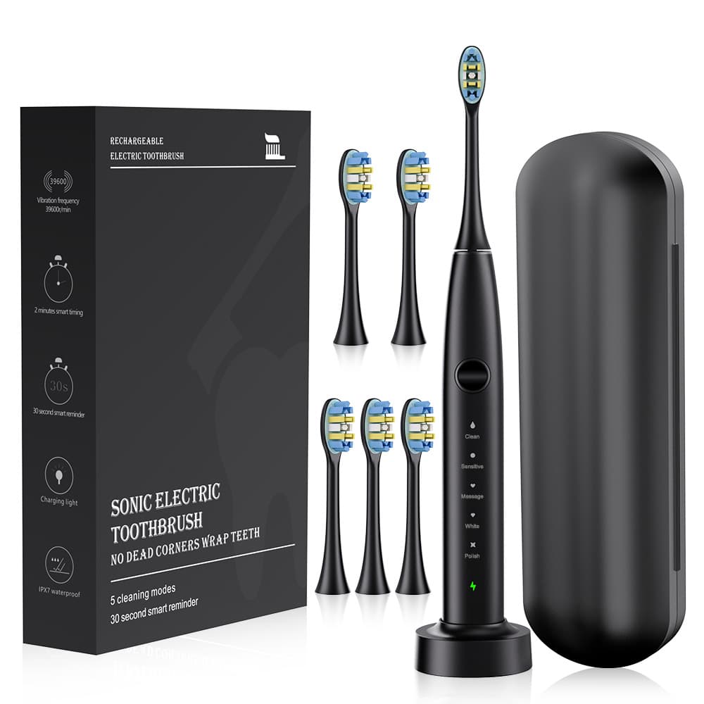 Cross-Border Bestseller 6-Brush Head Sonic Electric Toothbrush Smart Wireless Charging Portable Adult Toothbrush Gift Sample