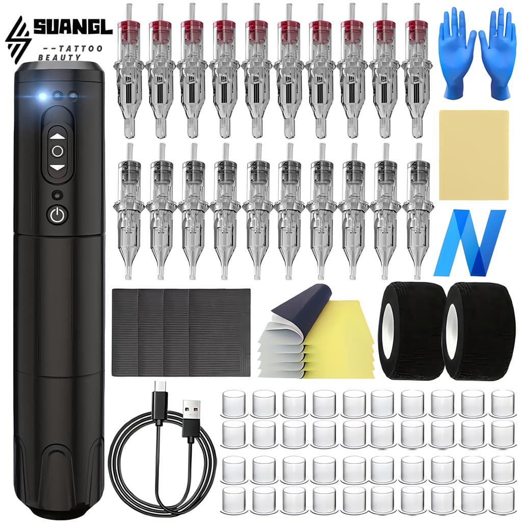 Tattoo Kit Cartridge Tattoo Needle Ink Cup Power Supply Motor Tattoo Pen Complete Tattoo Set Practice Skin Cross-border