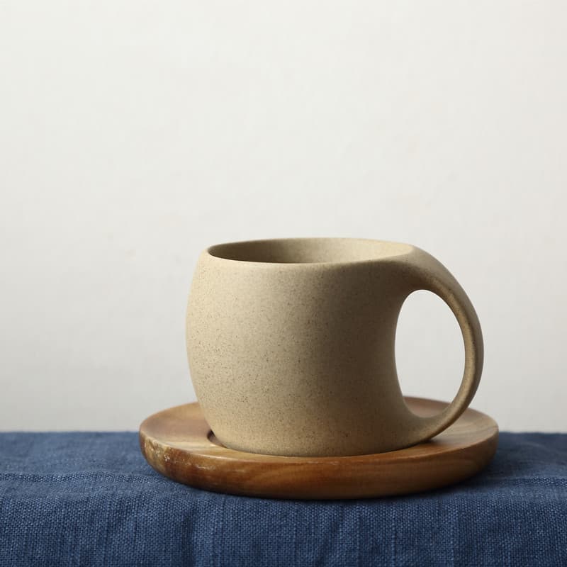 Premium wellness ceramic mug, designer water cup with minimalist retro style for coffee/milk, office desktop drinking vessel