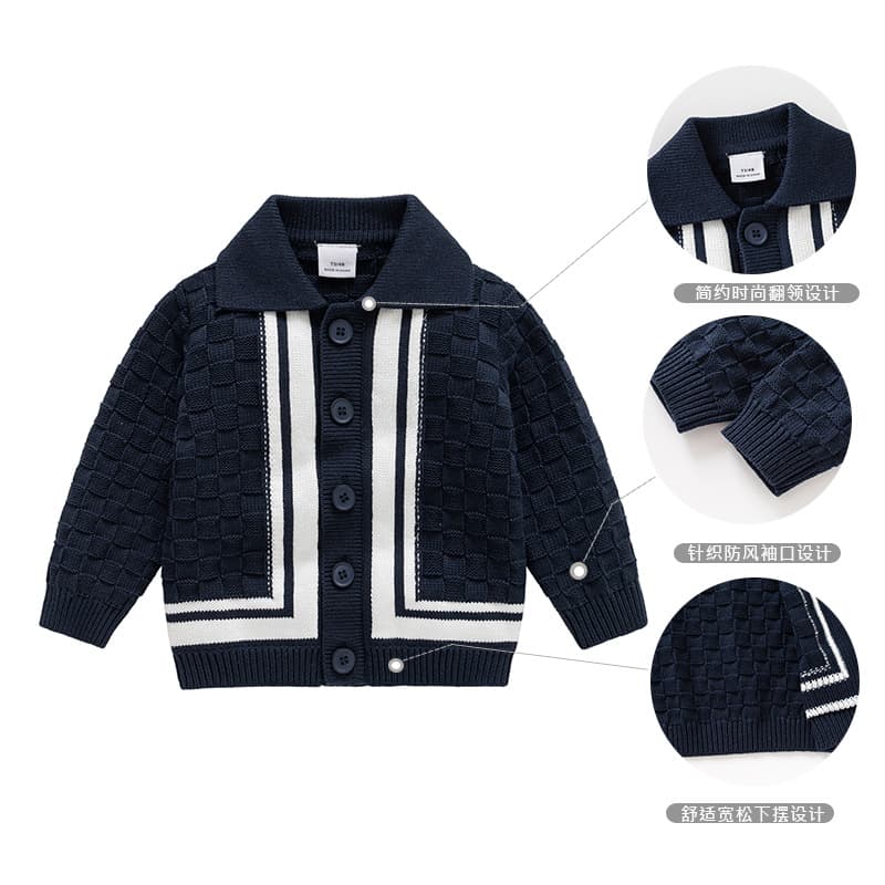 Baby coat, autumn and winter pure cotton knitted coat, infant British style lapel sweater, handsome and versatile cardigan