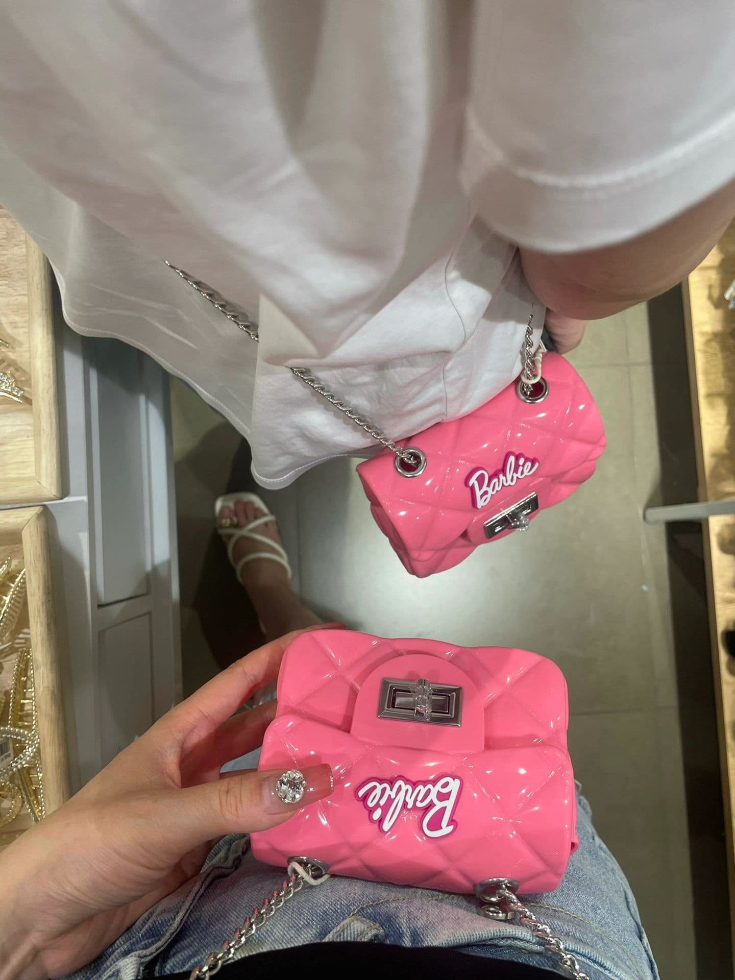 Barbie series joint name small square bag all-match sweet cool jelly bag female 2023 New exquisite rhombus makeup pouch