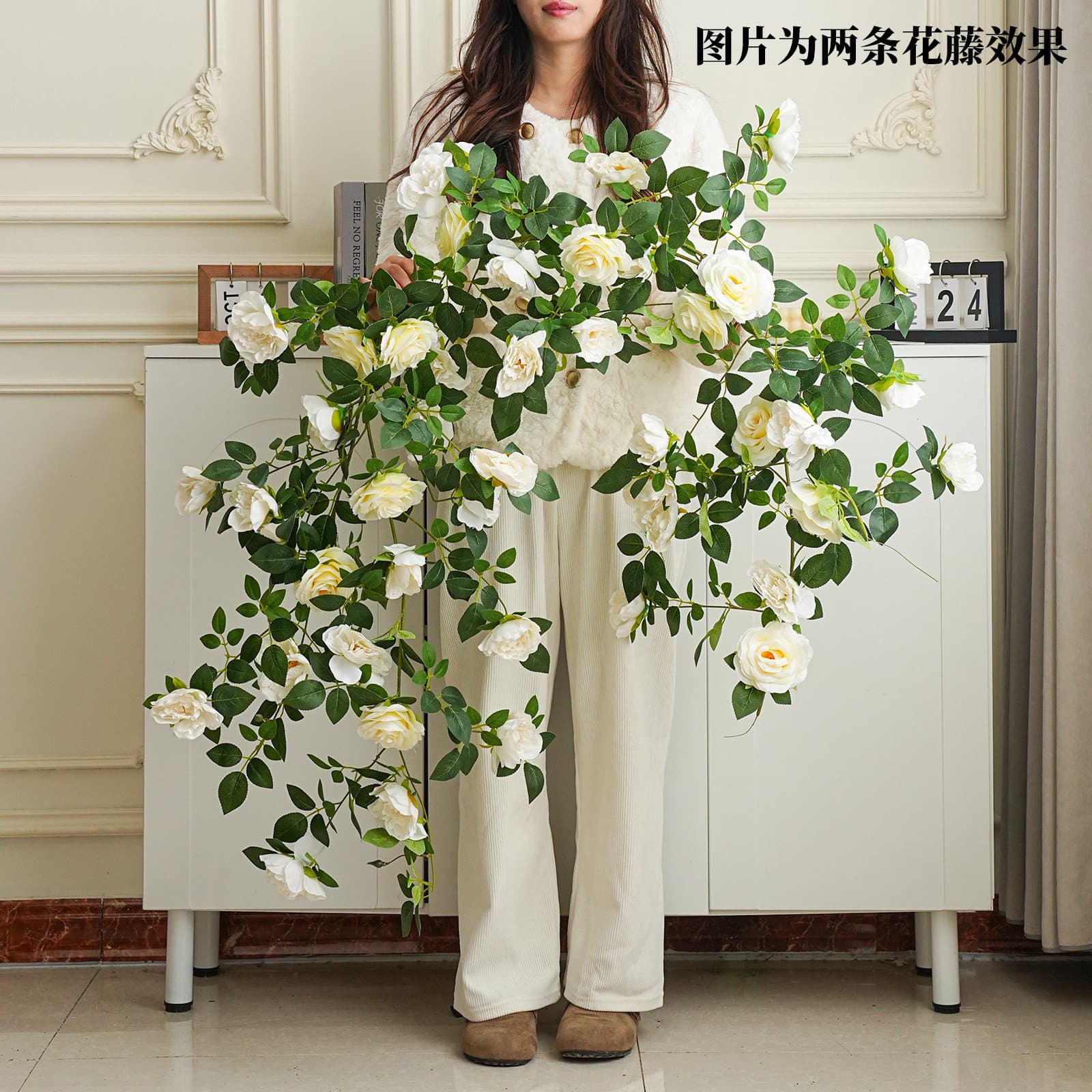 Artificial Rose Vine Wall Fake Flower Decoration Plastic Vine Plant Air Conditioner Pipe Cover Landscaping
