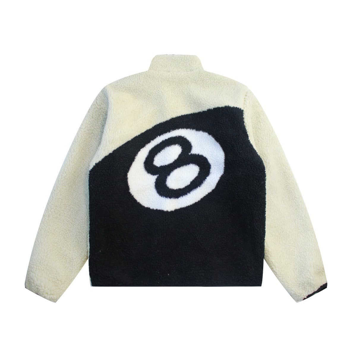 Cross-border Black 8 Ball Faux Lamb Wool Reversible Jacket Fleece Zip Stand Collar Casual Coat Off White