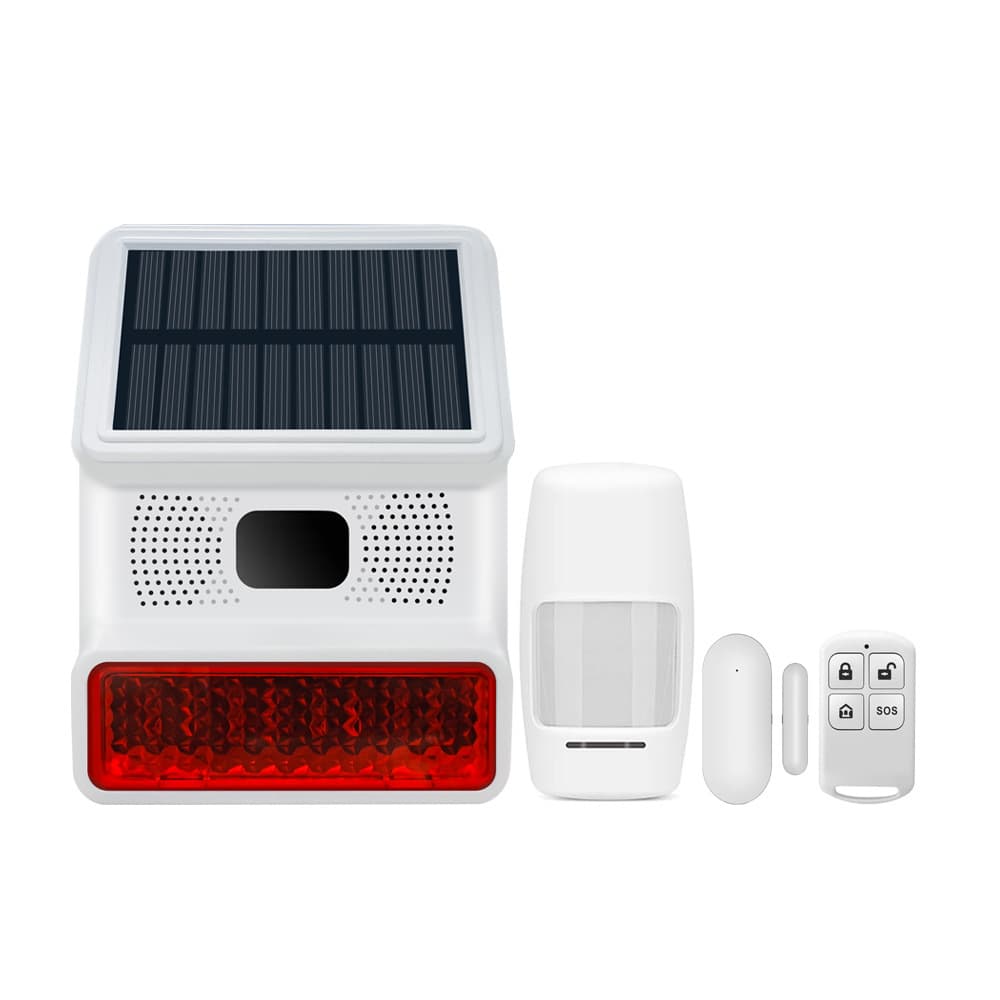 433MHz Solar-Powered Outdoor Siren with Strobe Light, Built-in Battery, Compatible with Door/Window Sensor and PIR Motion Detector