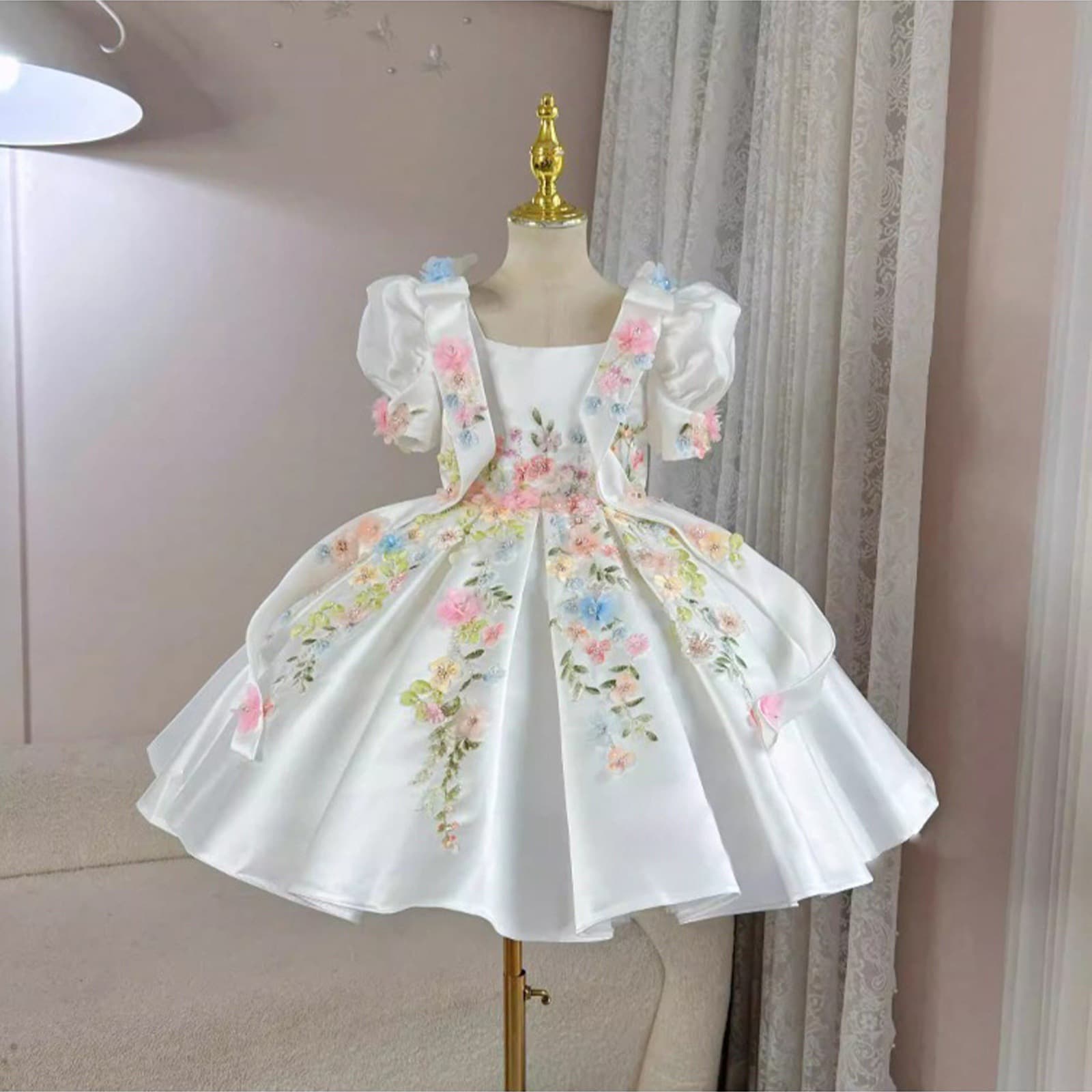 Girls Princess Dress Heavy-Duty Birthday Banquet Gown Host Performance Dress Flower Girl Wedding Tulle Tutu Dress
