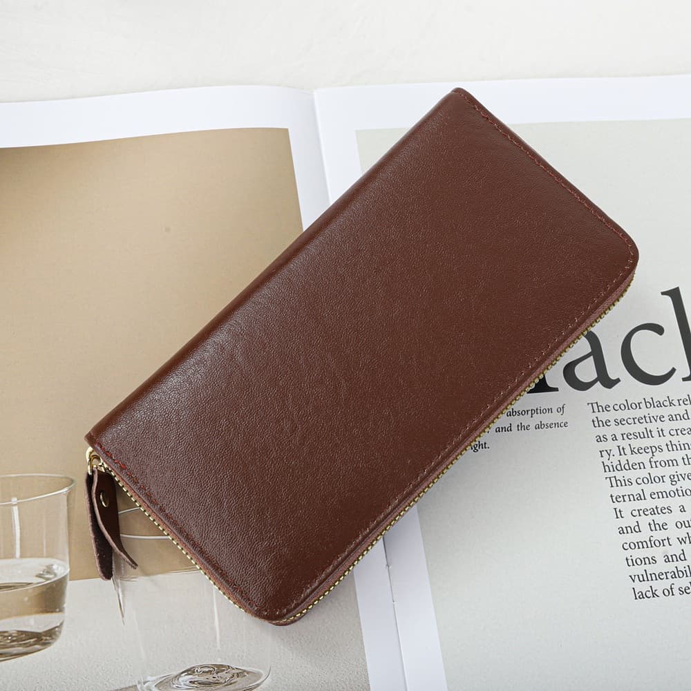 Genuine Leather Women's Long Wallet New Coin Card Holder Top Layer Vegetable Tanned Cowhide Wallet Zip Around Purse
