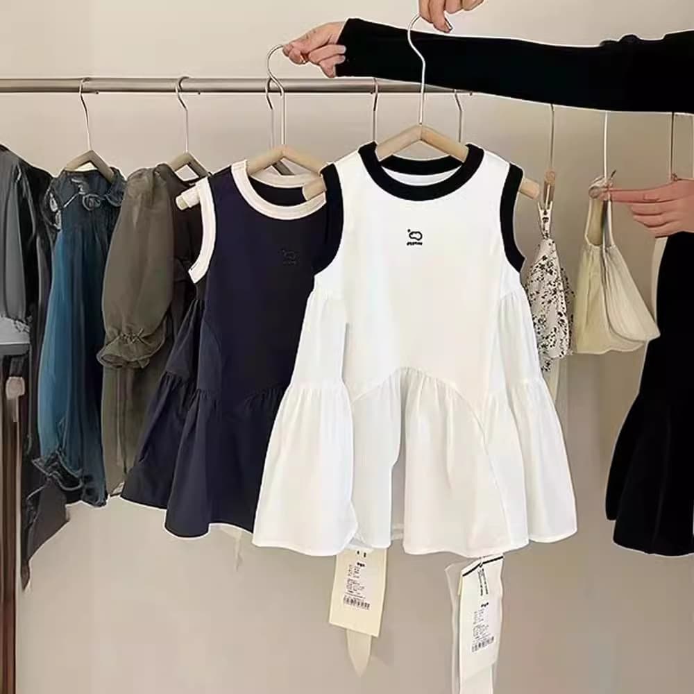 Girls' Contrast Color Sporty Vest Dress, New Summer 2026 Style, Export Children's Clothing Dropshipping, Ages 3-8