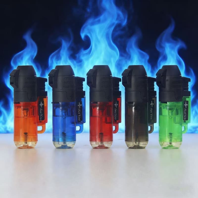 BY009 buckle inflatable straight-in lighter automatic pop-up round machine blue flame cheap lighter