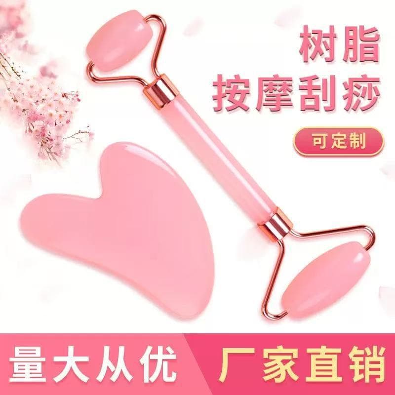 Pink Crystal Roller Massage Set - Non-Jade Double-headed Facial Beauty Stick with Manual Handheld Rods