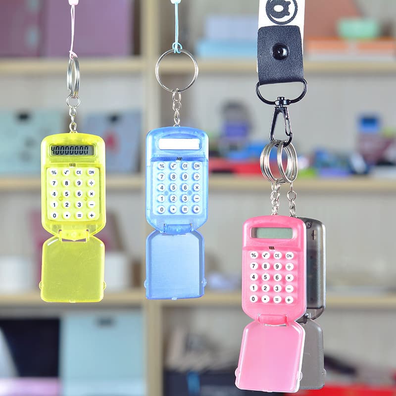 Transparent Mini Calculator Creative Pocket Flip-Cover Calculator Portable Keychain Accessory for Students