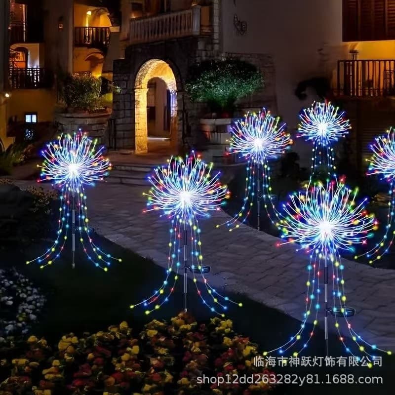 Cross-border Hot Selling Solar LED Firework Light Firecracker Willow Light Copper Wire Light String Outdoor Garden Ground Insert Decorative Light