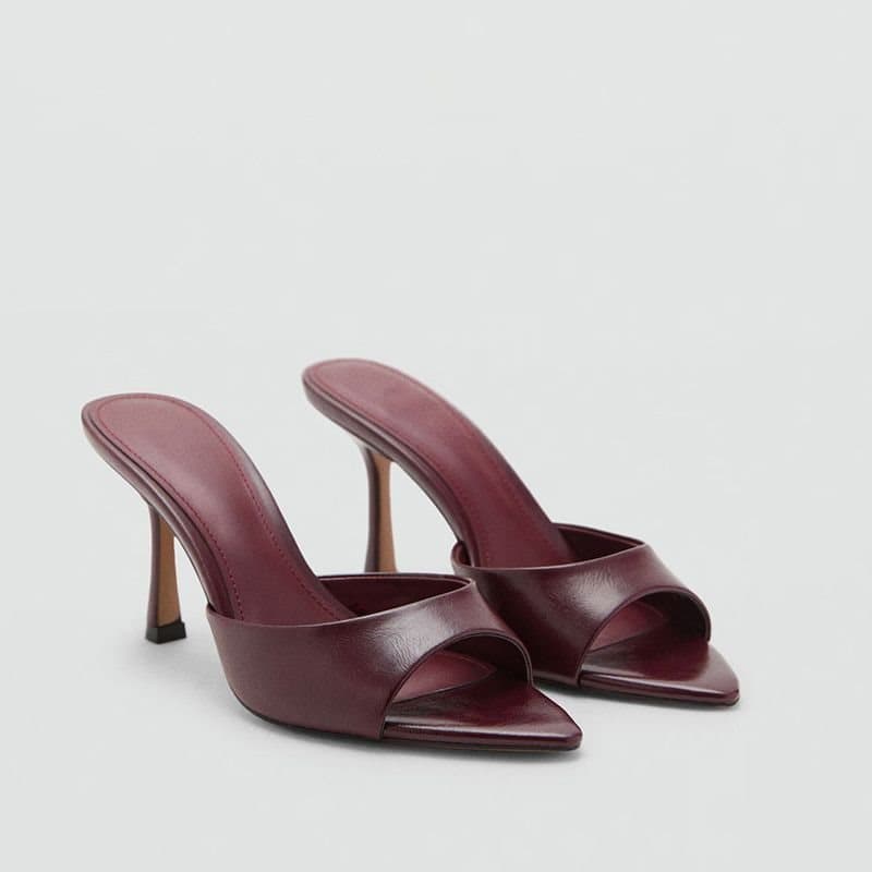 MNG Open-Toe Pointed Heel High Heels New Women's Summer Thin Heel One-Strap Slippers Patent Leather Sexy Black Outdoor Sandals