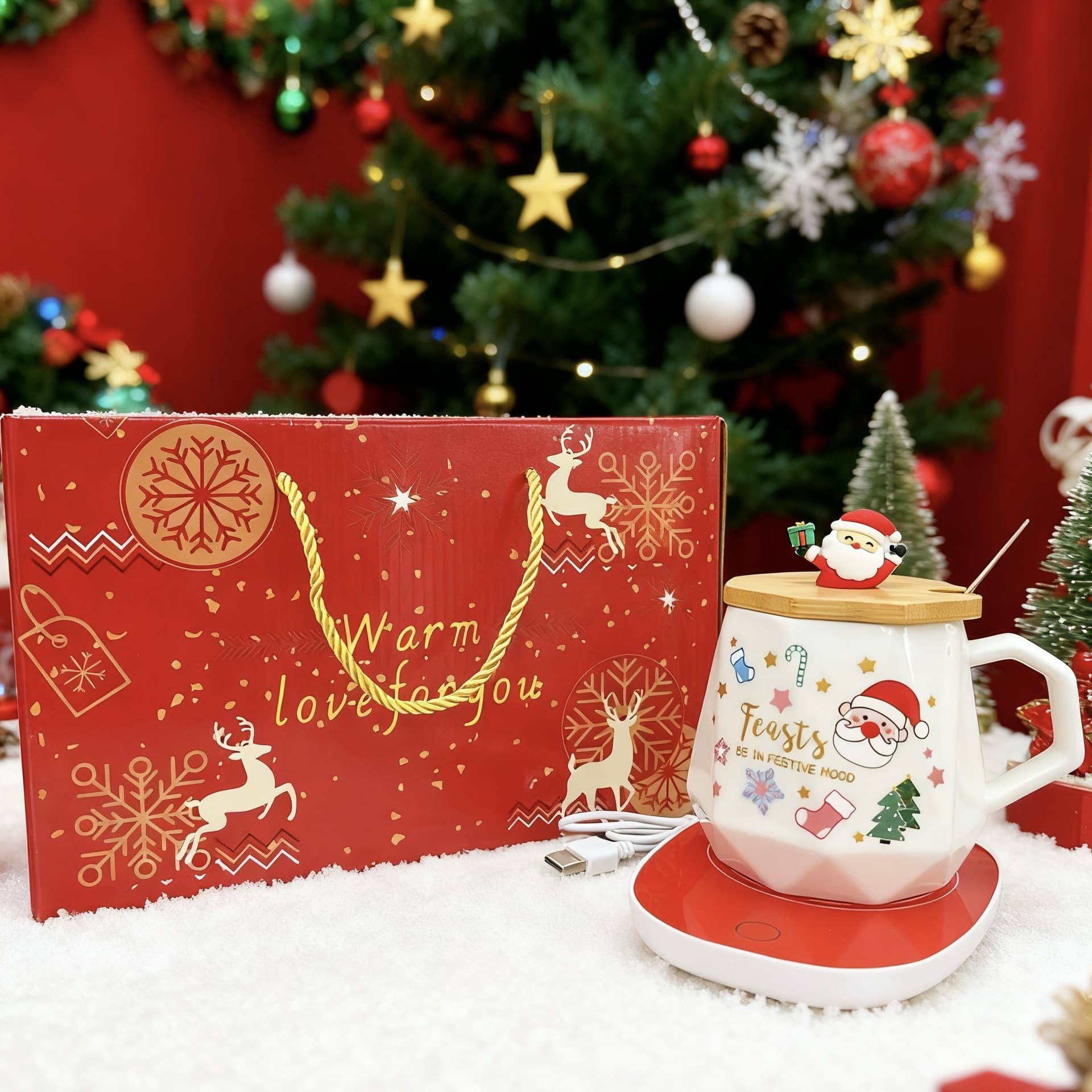 Ceramic Cup Santa Claus Gift Box Set Thermostatic Cup High-Looking Cartoon Christmas Cup Large Capacity Mug Gift