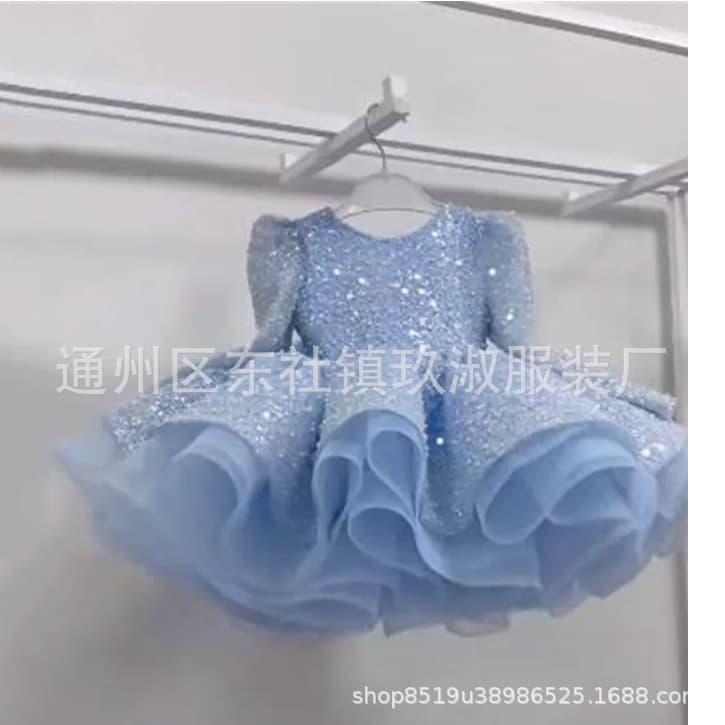 Children's Formal Dress Flower Girl Beaded Birthday Party Princess Dress Host Piano Short
