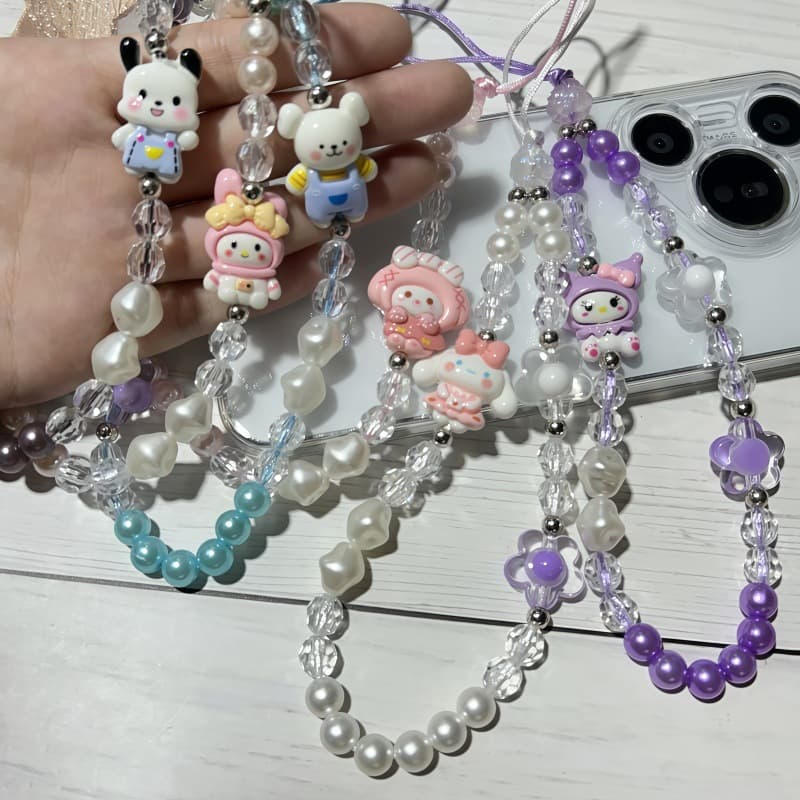 Ins Style Handmade Woven Premium Phone Lanyard Net Red Beaded Doll Chain Cute Cartoon Light Pearl Short Strap