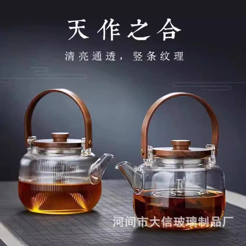 Glass Hanging Pot with Double-handle Design, Steaming and Brewing Teapot for Electric Stove, Home Tea Set
