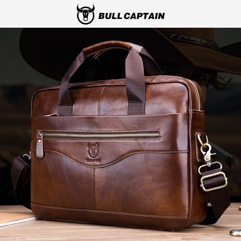 Captain Bull Leather Laptop Briefcase Men's Genuine Leather Shoulder Bag Crossbody Bag Top Grain Cowhide Business/Business Bag