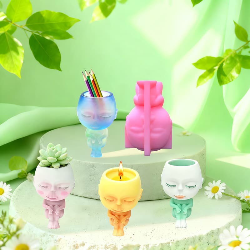 Cute Closed-Eye Doll Silicone Mold Succulent Planter Aromatherapy Candle Holder Epoxy Resin Plaster Desktop Decoration C153
