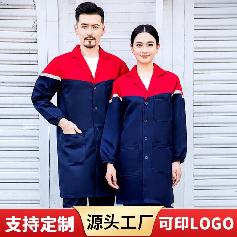 Work Clothes, Protective Clothing, Long-Sleeve Tops, Men's and Women's Workshop Uniforms, Blue Coats, White Coats, Logo-Printed Smocks
